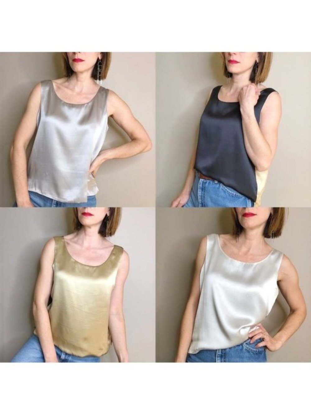 VTG 90s Galinda Reversible 100% Silk Charmeuse Tank Top Womens Size Medium